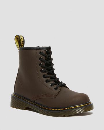 Dr Martens Junior 1460 Faux Fur Gevoerde Veterlaarzen Kinderen Donkerbruin | NL 148XYU